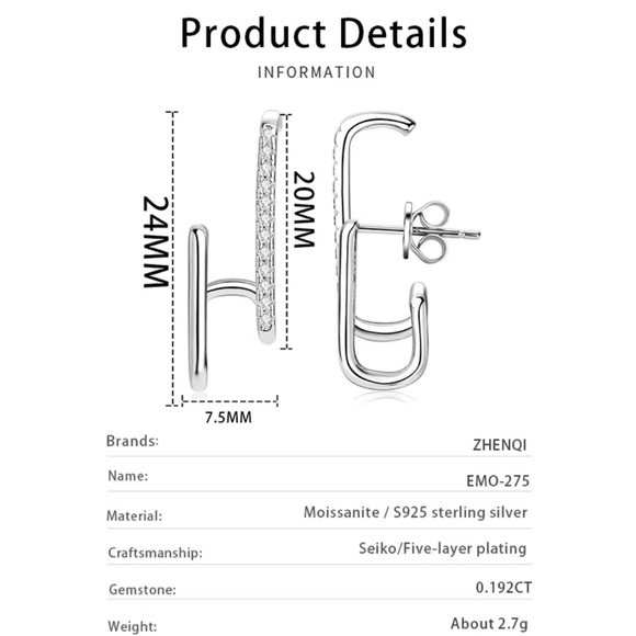 Anthropologie Double Vision Ear Climber Earrings Silver CZ N12 - Picture 4 of 4